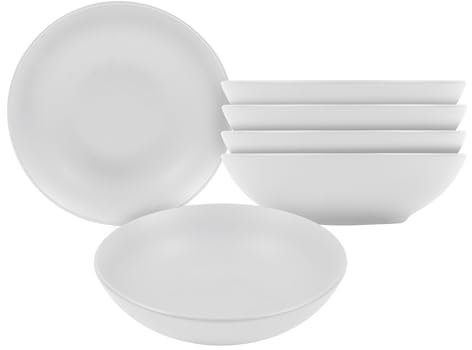 Spetebo Piatto fondo in ceramica bianca opaca, set da 6 pezzi, piatti in ceramica, diametro 20 cm, piatti in ceramica, piatti per insalata, piatti per 6 persone, lavabile in lavastoviglie