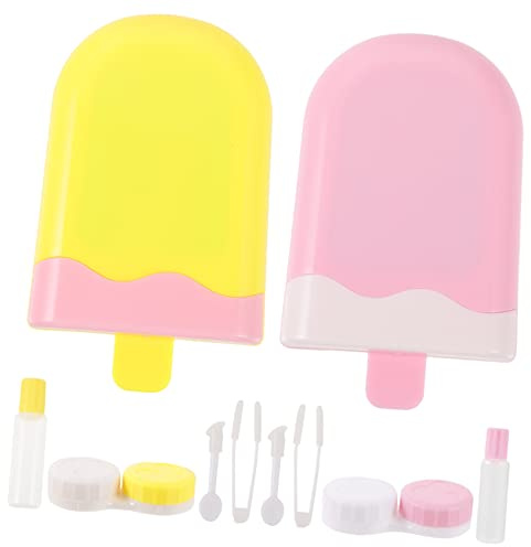 BEBEMOKO 2 Stück Kontaktlinsenbehälter Eiscreme Design Mit Spiegel Kompakt Leicht Umweltfreundlich Tragbar Für Reisen Und Alltag