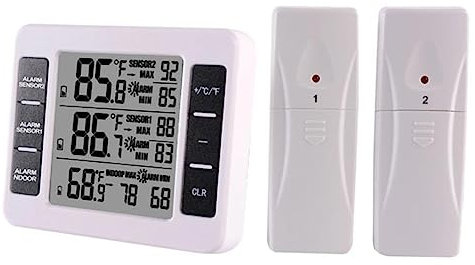 Alipis Wireless Temperature Gauge Indoor Outdoor Lcd Thermometer Alarm for Fridge Freezer Kitchen