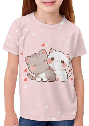 QWEFVB T-shirts à manches courtes pour filles de 2 à 16 ans - T-shirt graphique fantaisie d'été mignon - T-shirts décontractés et doux, 13-14 ans