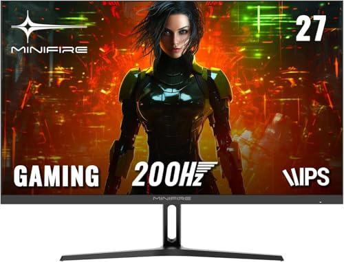 Minifire Ecran PC Gaming 27 Pouce, 200Hz, 1ms, AdaptiveSync, IPS Rapide, FHD, sRGB 120%, 2xHDMI 2.0/1xDP 1.4, BluelightShield, Lunette Ultra-Mince VESA 100x100mm (MFG27F2 câble HDMI Inclus)