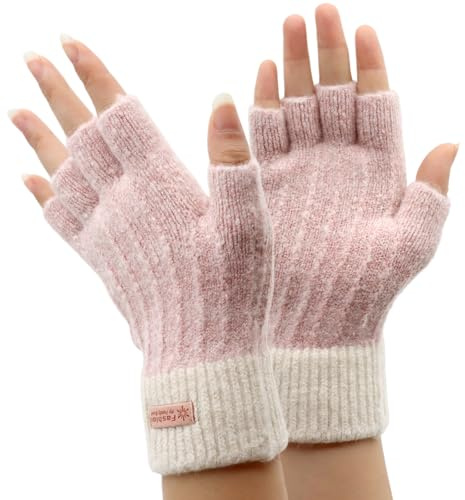 VEGCOO Mitaine Femme, Mitaines Femme Hiver Chaude sans Doigts, Gants Chauds en Tricot pour Femme