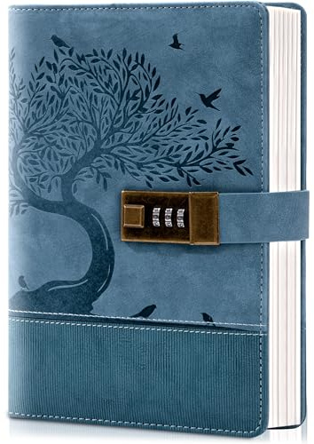 CAGIE Tagebuch für Erwachsene mit Schloss 256 Dicken Seiten | Leder Notizbuch mit Geschenkbox, Vintage A5 Linert Journal Buch für Frauen mit Code, Notizen Buch, Blau