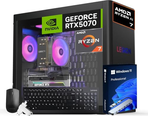 Lenovo 2025 Legion T5 Gen 10 Gaming Desktop Computer, AMD Ryzen 7 7700X(Up to 5.4GHz), NVIDIA RTX 5070 12GB GDDR7, 64 GB DDR5, 2 TB SSD, Wi-Fi 6E, Bluetooth, Windows 11 Pro, w/Gaming Mouse