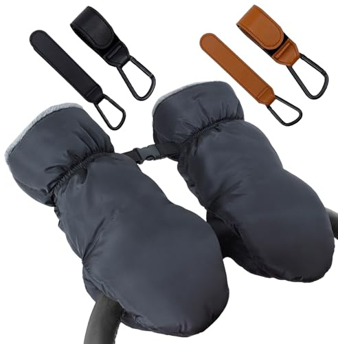 Geoyien Gants Poussette, 1 Pièce Moufle Poussette et 2 Pièce Crochet Poussette, Accessoires Poussette, épais et Gardez Au Chaud, Vent à Vent et ImperméAble, Convient Pour L'hiver