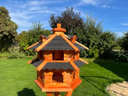 Vogelhaus doppelstöckig,wahlweise mit Ständer und Solarbeleuchtung, Verschiedene Größen L - XXL, Futtersilo, wetterfestes Bitumendach (schwarz, Größe L)