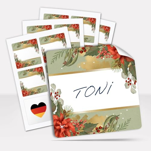 Geschenkaufkleber Weihnachten zum Beschriften (48 Aufkleber) Weihnachtsetiketten Quadratisch 5,5 cm - Vintage Christmas - weihnachtliche Deko Sticker Geschenke Pakete Briefe