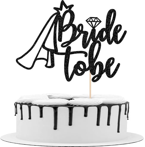 1 Piece Bride to Be Cake Decoration Glitter Bridal Veil Cake Decoration Ring Cake Topper for Wedding Bridal Shower Theme Party Cake Decoration Black