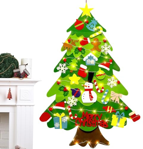 Árbol de Navidad de Fieltro para Niños, 100 cm Luces LED de Manualidades, Árbol de Navidad de Fieltro para Pared de Niños, para Bebés y Aula Hogar Interior Pared Puerta Habitación Fiesta