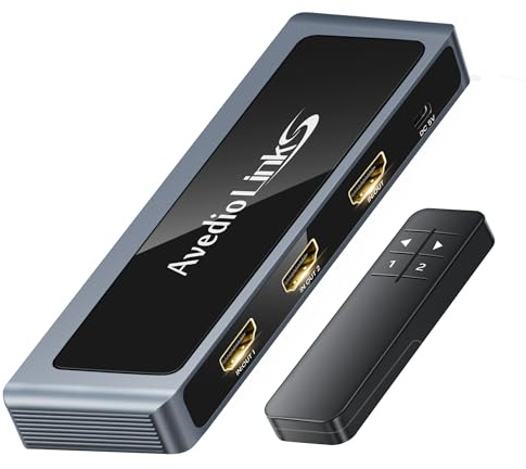 avedio links 8K HDMI Switch 2 in 1 Out, 4K@120Hz Aluminum HDMI Umschalter 2 in 1 Out mit Fernbedienung, 2 Ports Bi-Directional HDMI Switch Unterstützt 8K@60Hz 48Gbps HDR VRR
