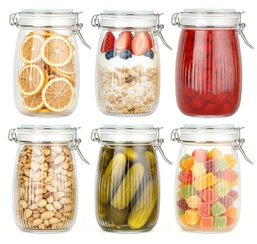 Einmachgläser mit Bügelverschluss 1L , 6er-Set Luftdichte Vorratsgläser aus Glas, Wiederverwendbare Einweckgläser & Mason Gläser für Küche, Konserven, Marmelade, Pickles & Lebensmittelaufbewahrung