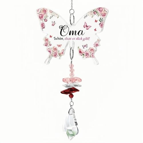Zuuyye Decoración de Cristal de Cristal Sun Catcher, Atrapaluz de Mariposa Rosa de una Pieza atrapasoles, atrapasoles. Regalos espirituales para Mujeres y Regalo de cumpleaños para la Abuela