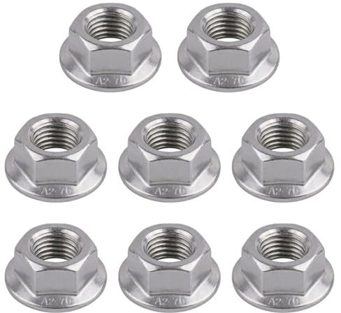 M12 x 1.5mm Fine Thread Flange Nuts – 8 PCS 304 Stainless Steel Hex Flange Nut – M12 1.5 Metric Fine Thread Fasteners for Automotive, Machinery, and Engine Repair