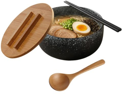 SCBOY Ramen schüssel set 1200ml Japanische Ramen bowl mit deckel Essstäbchen und Löffel Geeignet für Ramen Salate Suppen Pasta usw