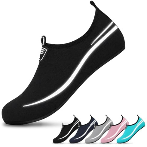 NWDEY Reflective Water Shoes for Women Men Lightweight Beach Swim Shoes, Non-Slip Sea Pool Shoes Quick Dry Barefoot Aqua Socks