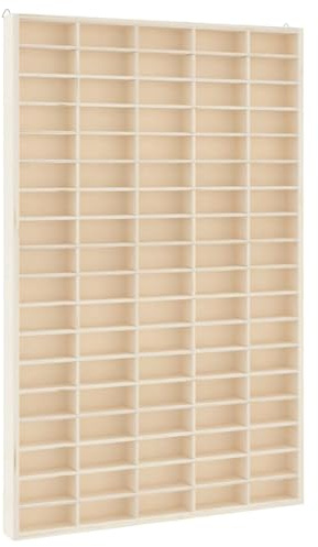 fsahslih Sammlervitrine aus Holz mit 90 Fächern 50,5 x 4,5 x 79 cm, Wandvitrine Setzkasten für Miniaturen und Sammelfiguren, Schaukasten zur Wandmontage für Wohnzimmer und Schlafzimmer