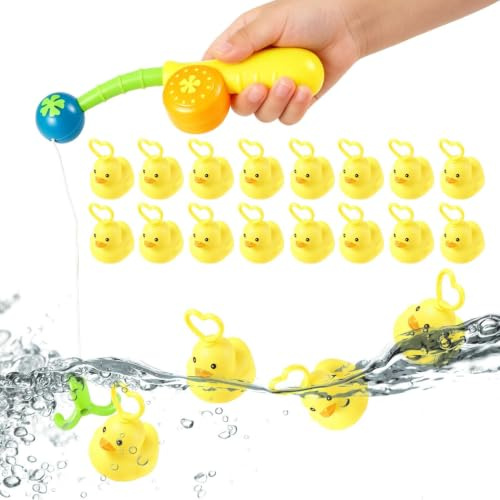 Mozeuu Ensemble De Pêche Aux Canards pour Le Bain, 20 Pièces, avec Canne À Pêche, Grands Canards Flottants pour Le Bain des Enfant, Idéal pour Un Anniversaire, La Maternelle Ou Une Fête