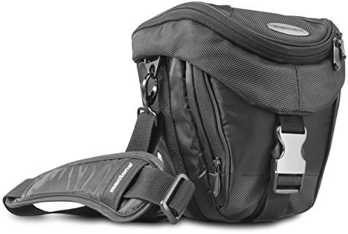 Mantona Neolit Colt Kameratasche schwarz/metallic – 220 x 200 x 140 mm – Outdoor mit Tragegurt, Polsterung, Schnellzugriff, Staubschutz, Fach – kompakt, leicht, wasserdicht – für DSLM und DSLR Kamera