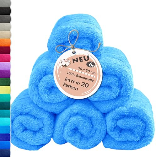 Lashuma 6er Waschlappen Frottee Blau - Capri, London kleines WC Handtuch Set 30x30 cm