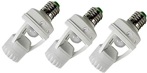 EBILUN - Douille avec capteur de mouvement infrarouge E27 / E14 / B22 - LED PIR, PBT., 3 ampoules E27., 55*115mm(Dia*H)