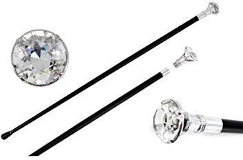 Horror-Shop Schwarzer Gehstock mit Diamantknauf aus Glas 93 cm