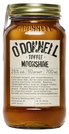 O’Donnell Moonshine Toffee Likör (Made in Berlin) 700ml Toffeelikör süß-kräftig & leicht rauchige - Karamell Whiskey Likör im Original Moonshine Schnaps Mason Jar (25%) Pur oder als Cocktail genießen
