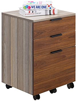 JJS 3 Drawer Rolling Wood File Cabinet with Locking Wheels, Home Office Portable Vertical Mobile Wooden Storage Filing Cabinet for Letter Size，Brown Drawer