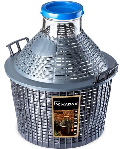 KADAX Glasballon, Gärballon mit Kunststoffkorb, Weite Öffnung, Gummistopfen, Weinballon, Glasgärballon, Flasche, Glasflasche, Gallone, Gärbehälter, Gäreimer (20L)