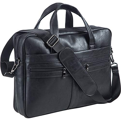 Herr Affärsresväska i Läder Handgjorda Messenger Väskor Laptop Väska, Svart, 17.3inch, Samtida