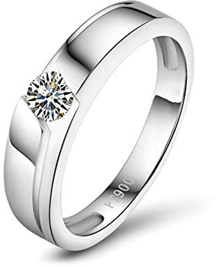Daesar 900 Platin Ringe Damen Herren Bandring mit Diamant 0.2ct, Ehering Weißgold Trauring Gr.52 (16.6)