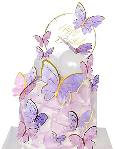 Yitla Happy Birthday Tortendeko-Fee Schmetterling Cake Topper Set Tortendeko Geburtstag Mädchen Kuchen Deko Cake Topper Happy Birthday (B)
