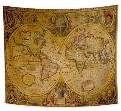 YONGFOTO Arazzo Mappa del Mondo Vintage mappa del tesoro Classica Antica del Vecchio Mondo da Parete Poster Ritratti Famosi Occidente Coperta Terra per Camera da Letto, 180x160cm