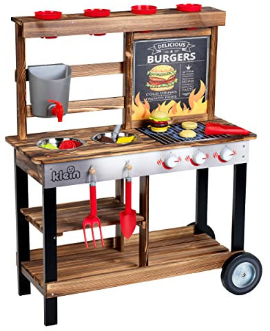 Theo Klein 2368 BBQ Country Sommer Küche I Matschküche aus Holz mit Grill- und Pflanz-Station I Inkl. Zubehör I FSC(TM)-zertifiziertes Holz (FSC(TM) C188230) I Spielzeug für Kinder ab 3 Jahren