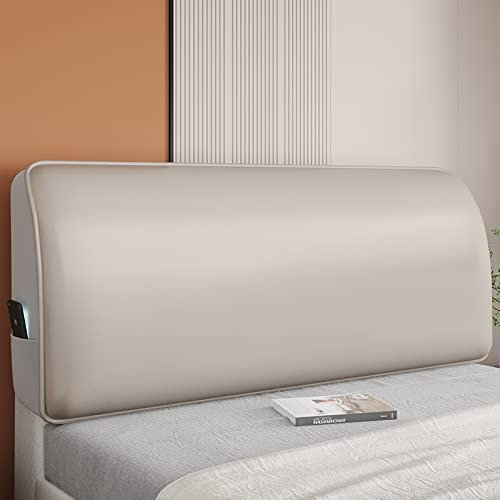 Wasserdichter Bett Kopfteilbezug Aus Leder Für Queen-Size-Betten, Bett Kopfteil Abdeckung Elastischer Atmungsaktiver Kopfteil-Hussen Stoff/Holz/Leder Bett-Rückenlehnen-Schutzdekoration,Beige-200cm