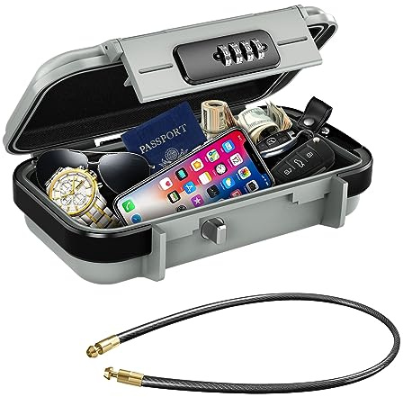 Brifit Tresor mit Zahlenschloss, Tragbare Sicherheitsbox Wasserdicht Anti-Diebstahl, Mini Safe Tresor mit Zahelncode, Sicherheitskassette für Reisen, Strand, Camping, Hause, Büro (Grau)