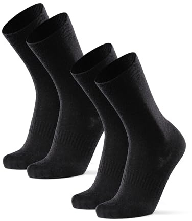 DANISH ENDURANCE Innerstrumpor i Merinoull för vandring, Motverkar blåsor, Hikingstrumpor, Luftiga & Svettavisande för Män & Kvinnor, Unisex, 2-pack, Svart, 43-47