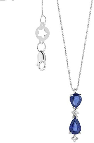 Comete Damen-Halsreif aus der Sternentropfen-Kollektion – Halsreif aus Weißgold 750 ‰ – weiße Diamanten P.Ct. 2. Farbe: G. Reinheit: SI. Blaue Saphire Tropfen 5 x 4, 6 x 4 ct. 0,95 cm. Breite der