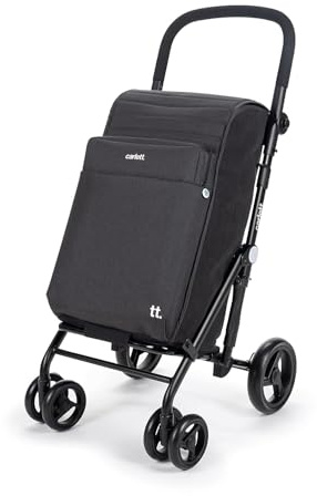 Carlett Faltbarer Einkaufstrolley mit 4 Rädern, erweiterbarer Tasche 62 L, 12‑L‑Thermofach, höhenverstellbarem Griff, Sicherheitsbremse und 360°-drehbaren Rädern – Urban Family, Schwarz