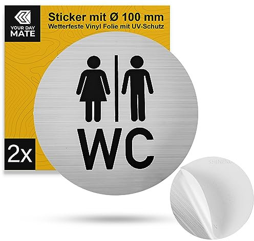 Set d'autocollants WC Femmes Hommes, 2 pcs, Ø 100 mm, Design 1, film autocollant, autocollant pour toilettes pour l'intérieur et l'extérieur, panneau WC autocollant, panneau de toilettes autocollant