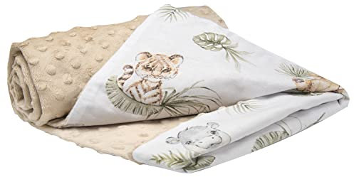 Medi Partners Babydecke Baby Decke Neugeborenen - Kuscheldecke Geschenk Babydecken 75x100cm für Kleinkinder Mädchen Krabbeldecke Kinderbett Kinderwagen 100% Baumwolle (Safari mit beigem Minky)