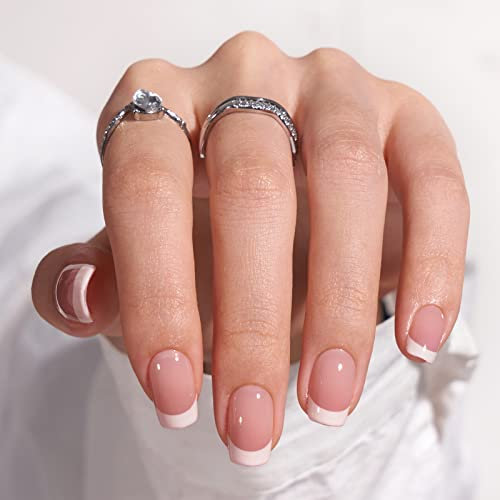 BTArtbox French Press on Nails Kurz Square künstliche Nägel zum aufkleben 30 Stück Französisch Fake Nails mit Nail Glue, Short Press on Nails Quadratisch False Nails für Frauen & Mädchen