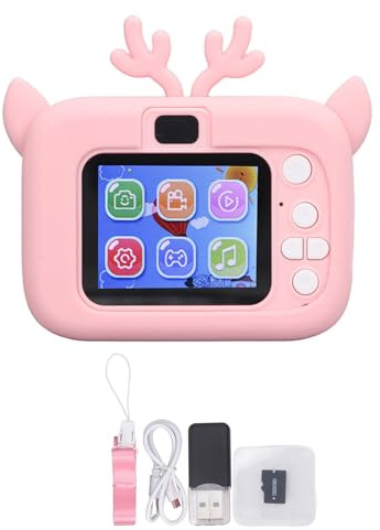 HEEPDD Appareil Photo Enfant, 400mAh ABS Silicone 5V Minuterie Vidéo 20MP Enfants Appareil Photo Numérique 2 Pouces écran 1080P avec Lecteur de Carte pour Jardin (Rose Jaune)