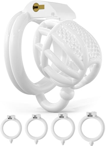 AMAZBEE Chastity Cage Male Aeration Penis Cage Honeycomb Chastity Devices for Men Cock Cage with 4 Hooked Penis Ring Adult Sissy Chastity Bondage Sex Toys (Mini,White)