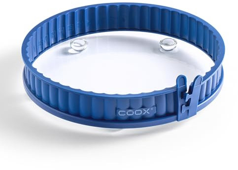 coox Stampo per quiche con fondo in vetro ø 26 cm e piedini in vetro blu, perfetto per cuocere e tagliare direttamente sul fondo di vetro