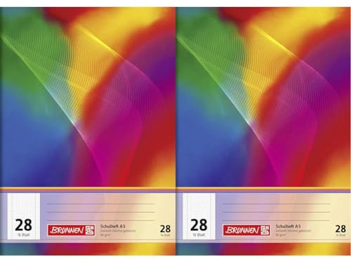 Brunnen 104592802 Schulheft A5 (16 Blatt, 5 mm kariert, mit Rand, Lineatur 28) (Packung mit 2)
