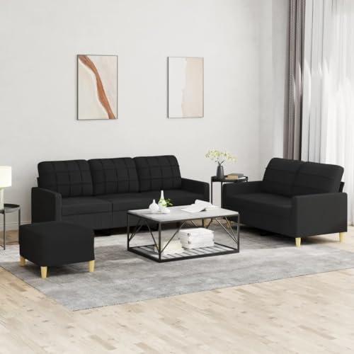 Homgoday 3-TLG. Sofagarnitur mit Kissen Sofa Couch Relaxsofa Relaxcouch Gästesofa Loungesofa Polstersofa Sofa Couchgarnitur für Wohnzimmer Schlafzimmer Büro Schwarz Stoff
