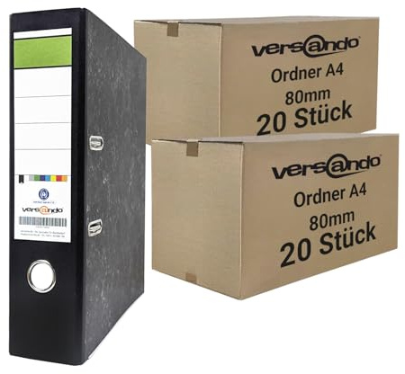 versando 40x breiter Premium Ordner DIN A4 Rücken 8cm Aktenordner | Ringordner - Blauer Engel zertifiziert - schwarz (2 Karton)
