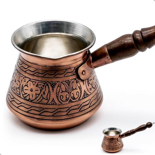 450 ml Handmade Mocha Pot Made of 2 mm Thick Copper Engraved - Turkish Coffee Pot - Turkish Coffee Maker - Cezve - Ibrik - Briki - Turkish Coffee Pot - Moka Pot - Copper Jug - for 5 People