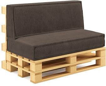 chilly pilley® Palettenkissen Palettenauflagen aus Cord für EU-Paletten - Abnehmbarer Bezug - Sitzkissen - Rückenlehnenkissen viele Farben (Braun, 2er Set)