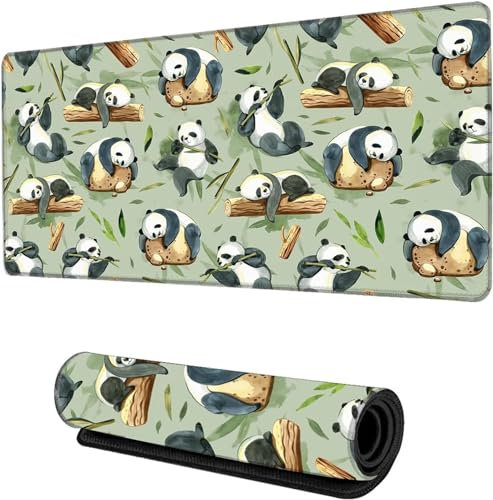 Mousepad XXL 800x400x2mm Gaming Mause Pad Niedlicher Tier Panda Mauspads Große rutschfest Vernähte Kanten Einer speziellen Oberfläche verbessert Geschwindigkeit und Präzision für PC Laptop